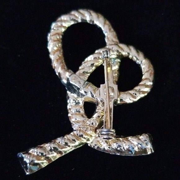 Vintage Mid Century Goldtone Rope Design Pretzel Bow Brooch Pin - Picture 10 of 10